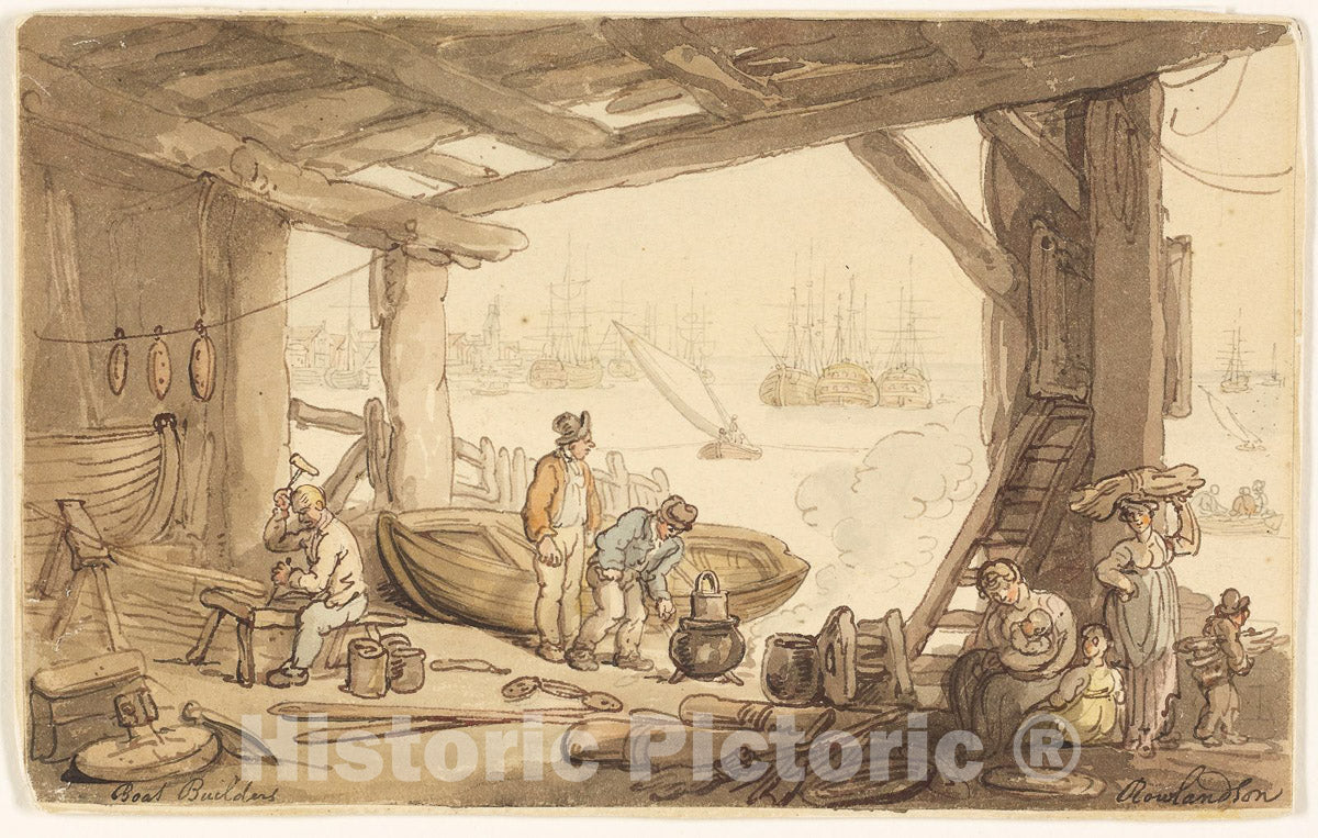 Art Print : Boat Builders, Thomas Rowlandson, c.1802, Vintage Wall Decor :