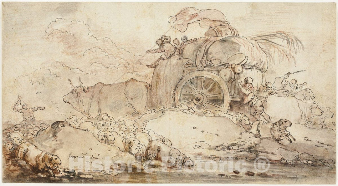 Art Print : The Stalled Cart, Jean Honore Fragonard, c.1783, Vintage Wall Decor :