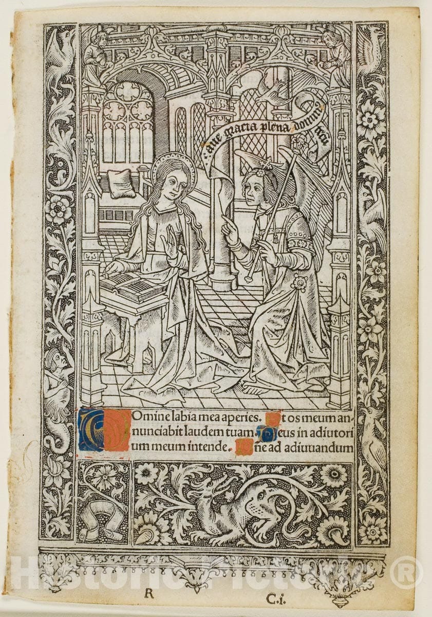 Art Print : Annunciation, from the Book of Hours, Thielmann Kerver, c.1511, Vintage Wall Decor :