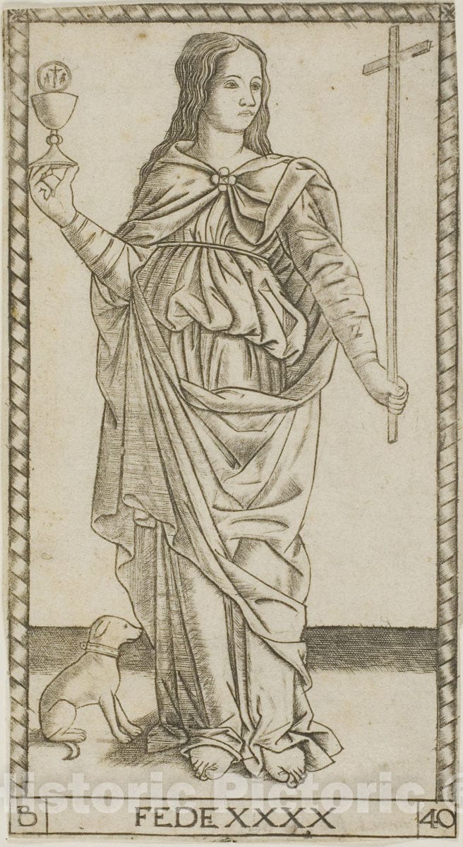 Art Print : Faith, plate forty from Genii and Virtues, Master of the S-Series Tarocchi, c 1470, Vintage Wall Decor :