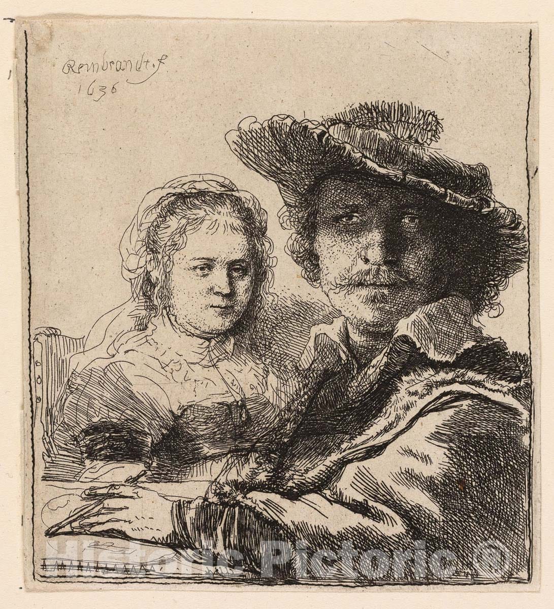 Art Print : Self-Portrait with Saskia, Rembrandt Harmenszoon Van Rijn, 1636, Vintage Wall Decor :