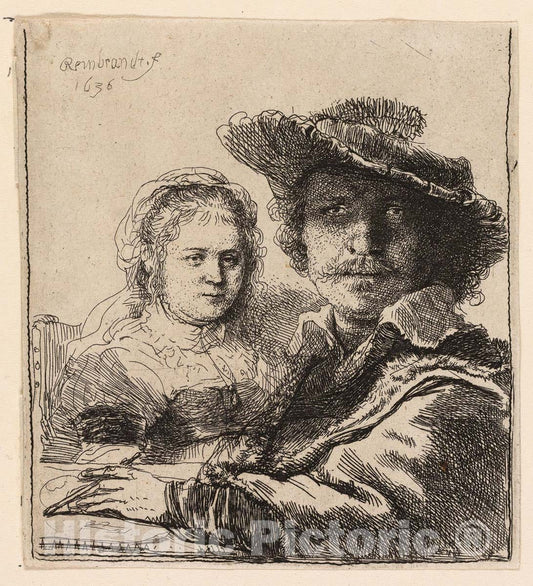 Art Print : Self-Portrait with Saskia, Rembrandt Harmenszoon Van Rijn, 1636, Vintage Wall Decor :