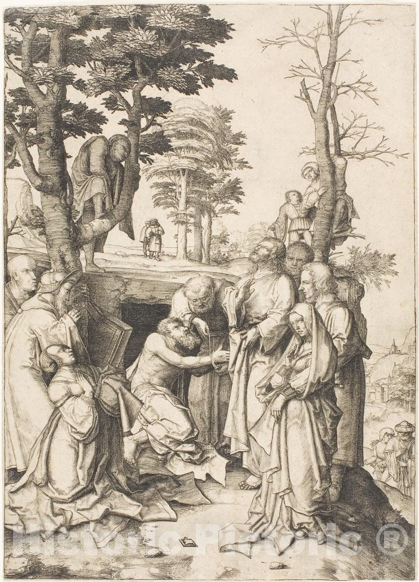 Art Print : The Raising of Lazarus, Lucas Van Leyden, c.1507, Vintage Wall Decor :
