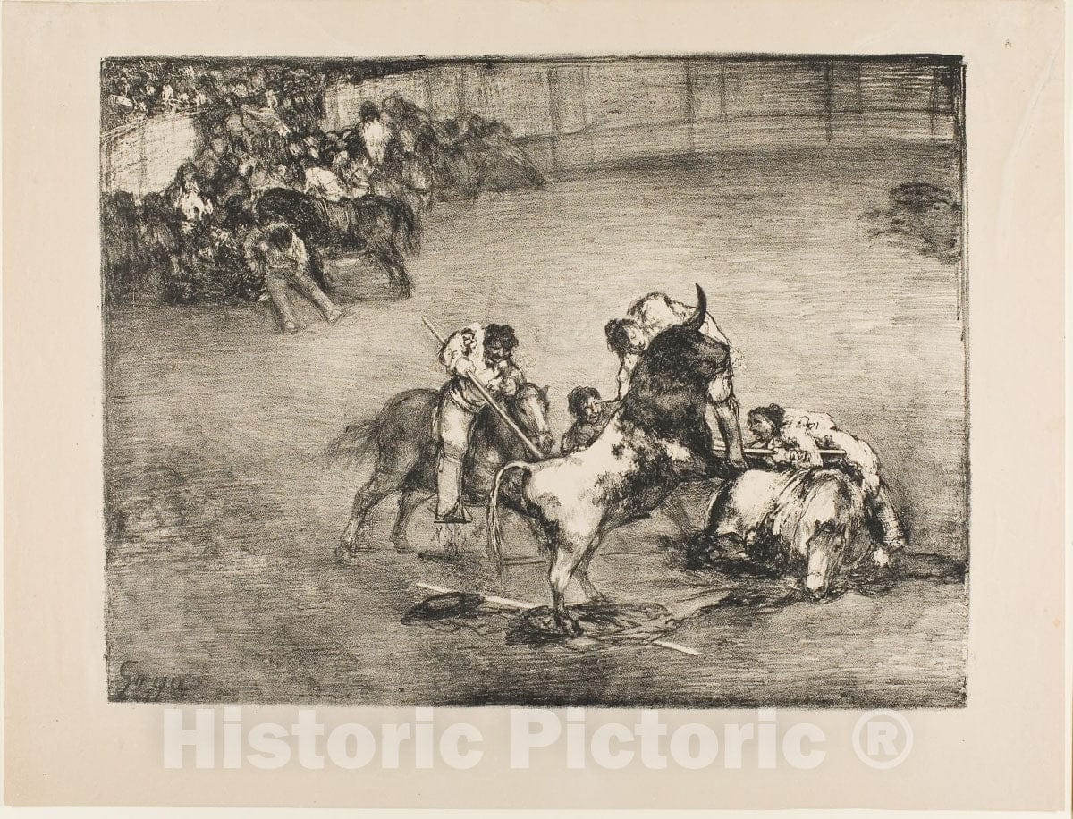 Art Print : Picador Caught by a Bull, from The Bulls of Bordeaux, Francisco Goya , 1825, Vintage Wall Decor :