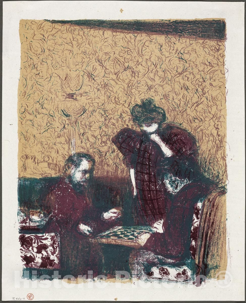 Art Print : The Game of Checkers, plate one from Landscapes and Interiors, Edouard Jean Vuillard, c 1899, Vintage Wall Decor :