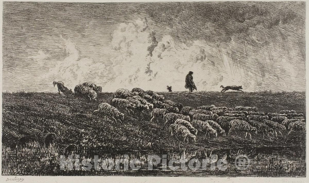 Art Print : The Shower, Charles FranÃ§ois Daubigny, c 1845, Vintage Wall Decor :
