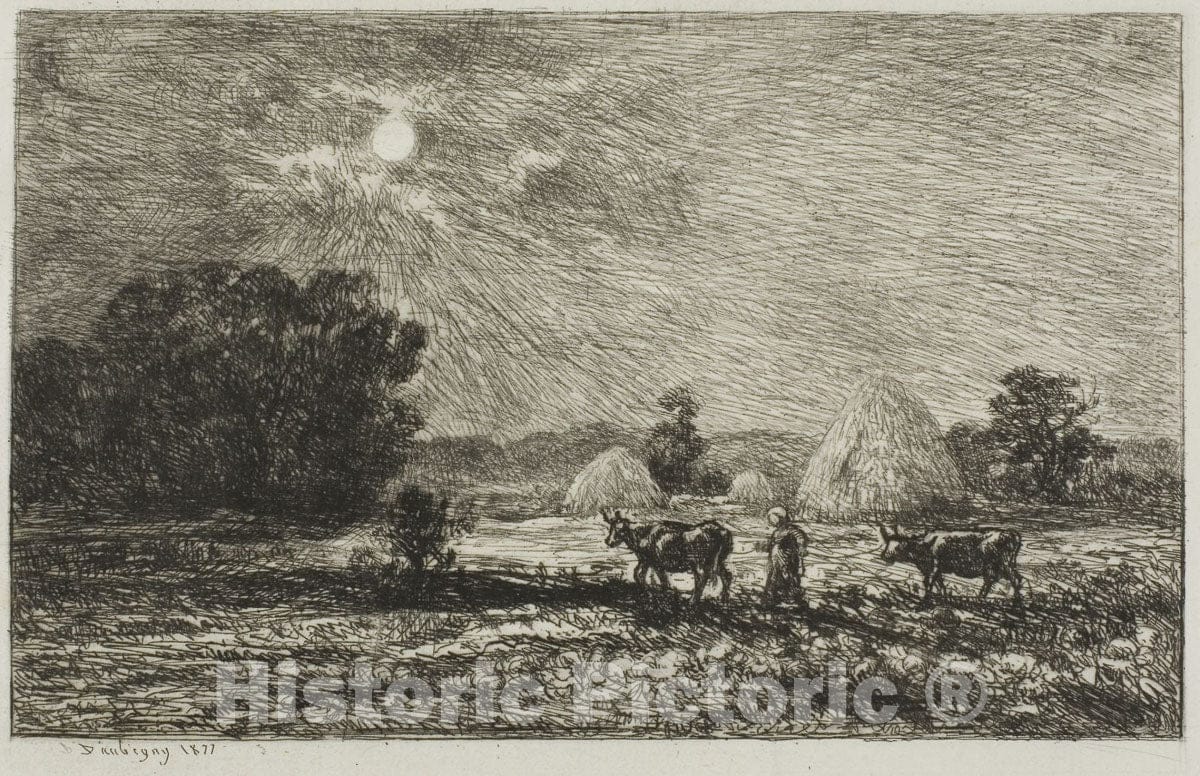 Art Print : Moonlight at Valmondois, Charles FranÃ§ois Daubigny, c.1877, Vintage Wall Decor :