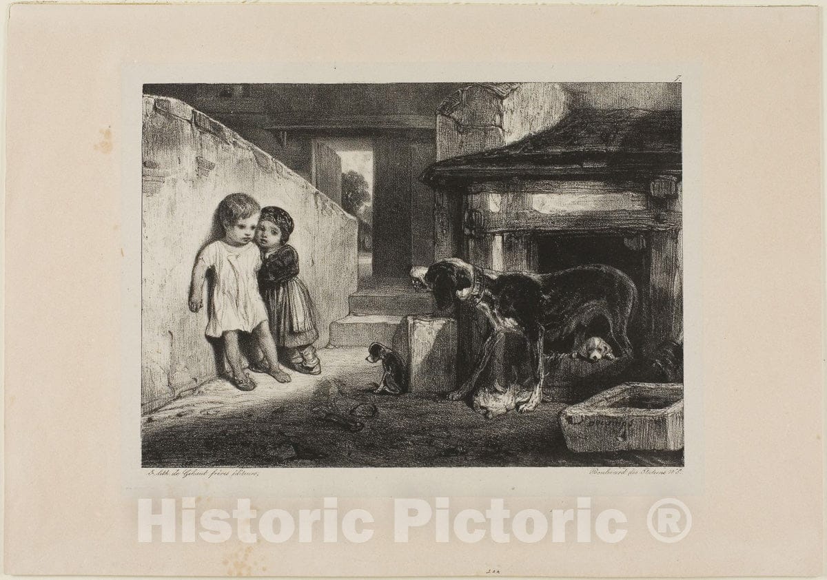 Art Print : Children Frightened by a Dog, Alexandre Gabriel Decamps, c 1829, Vintage Wall Decor :