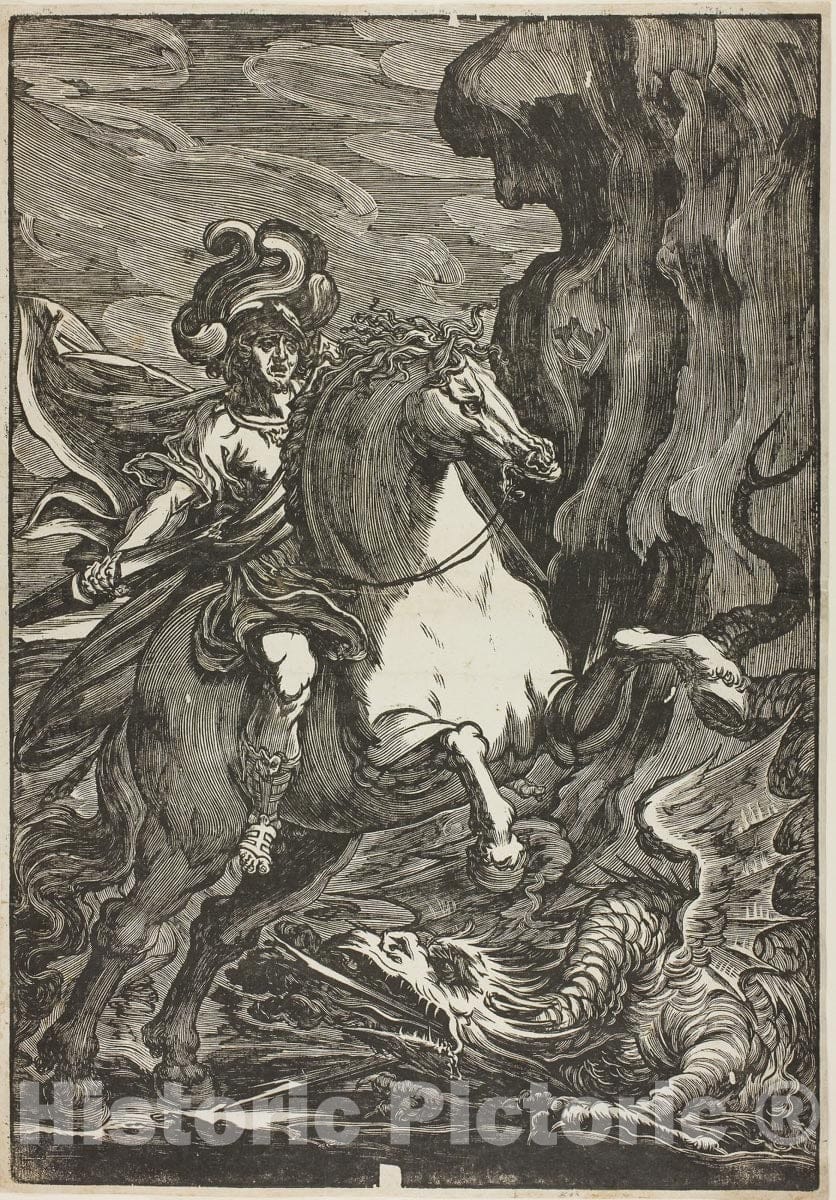 Art Print : Saint George and the Dragon, Giuseppe Scolari, c.1575, Vintage Wall Decor :