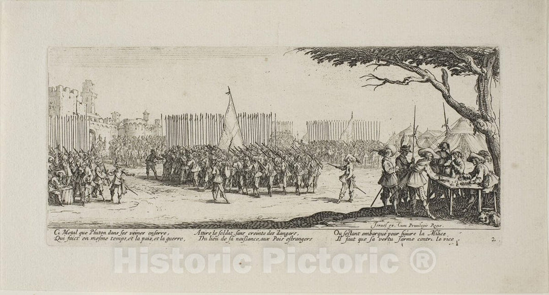 Art Print : Recruitment of Troops, plate two from The Miseries of War, Jacques Callot, c.1633, Vintage Wall Decor :