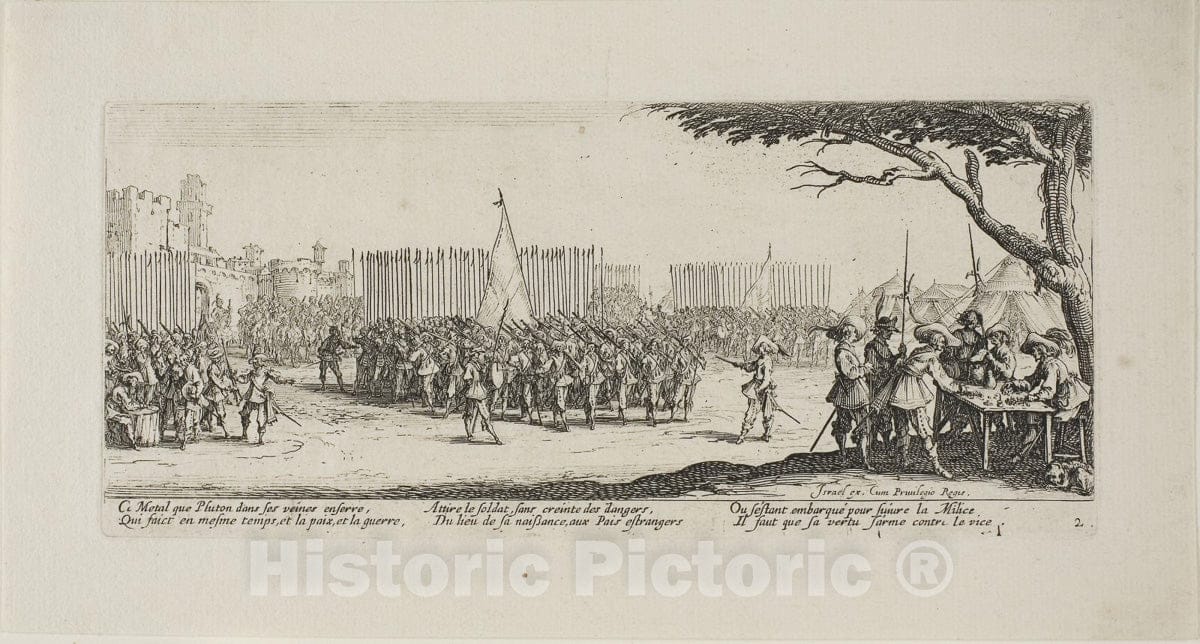Art Print : Recruitment of Troops, plate two from The Miseries of War, Jacques Callot, c.1633, Vintage Wall Decor :