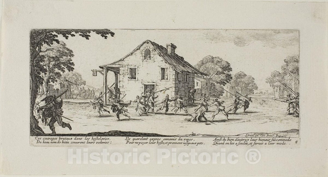 Art Print : Scene of Pillage, plate four from The Miseries of War, Jacques Callot, c 1633, Vintage Wall Decor :