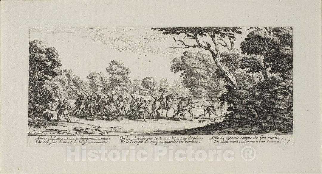 Art Print : Discovery of the Criminal Soldiers, plate nine from The Miseries of War, Jacques Callot, c 1633, Vintage Wall Decor :