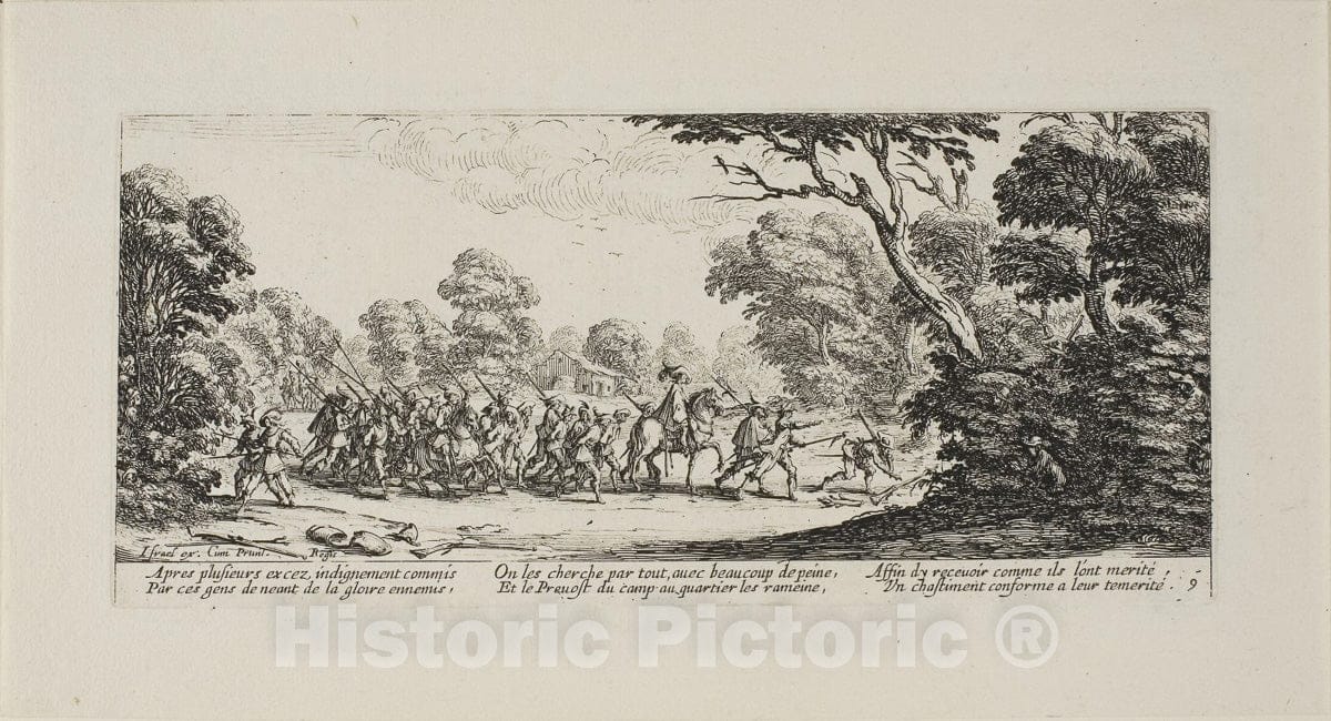 Art Print : Discovery of the Criminal Soldiers, plate nine from The Miseries of War, Jacques Callot, c 1633, Vintage Wall Decor :