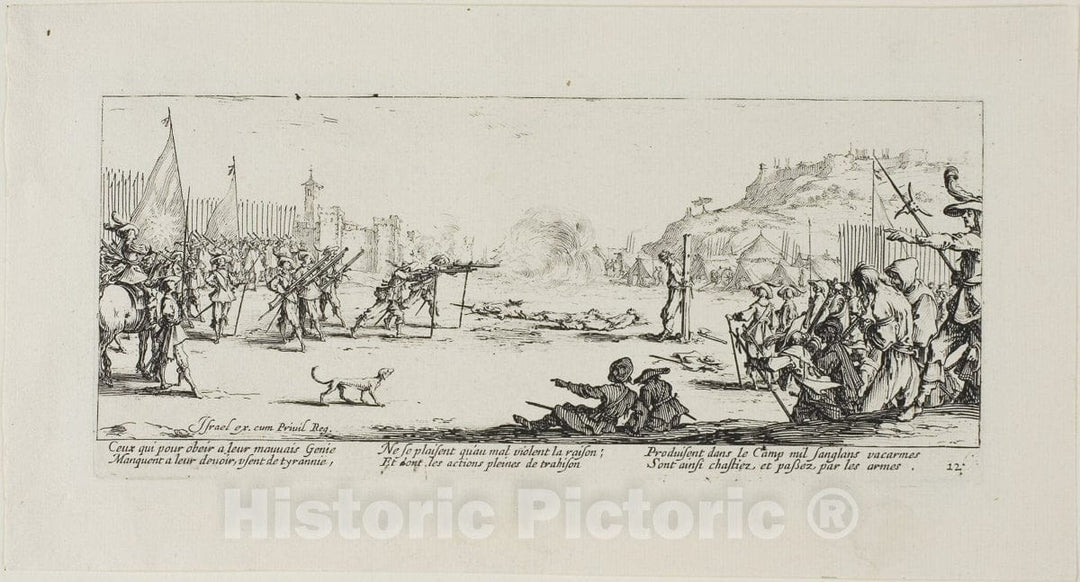 Art Print : The Firing Squad, plate twelve from The Miseries of War, Jacques Callot, c 1633, Vintage Wall Decor :