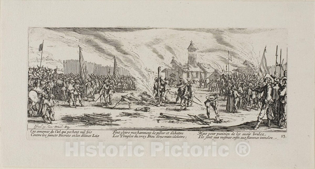 Art Print : The Stake, plate thirteen from The Miseries of War, Jacques Callot, c 1633, Vintage Wall Decor :