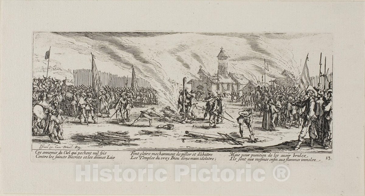 Art Print : The Stake, plate thirteen from The Miseries of War, Jacques Callot, c 1633, Vintage Wall Decor :