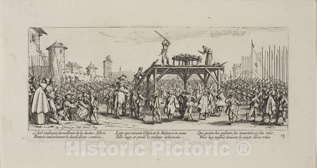 Art Print : The Wheel, plate fourteen from The Miseries of War, Jacques Callot, c 1633, Vintage Wall Decor :