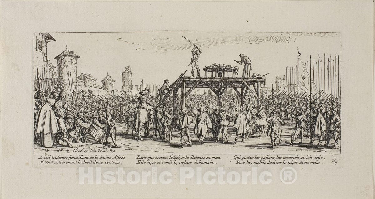Art Print : The Wheel, plate fourteen from The Miseries of War, Jacques Callot, c 1633, Vintage Wall Decor :