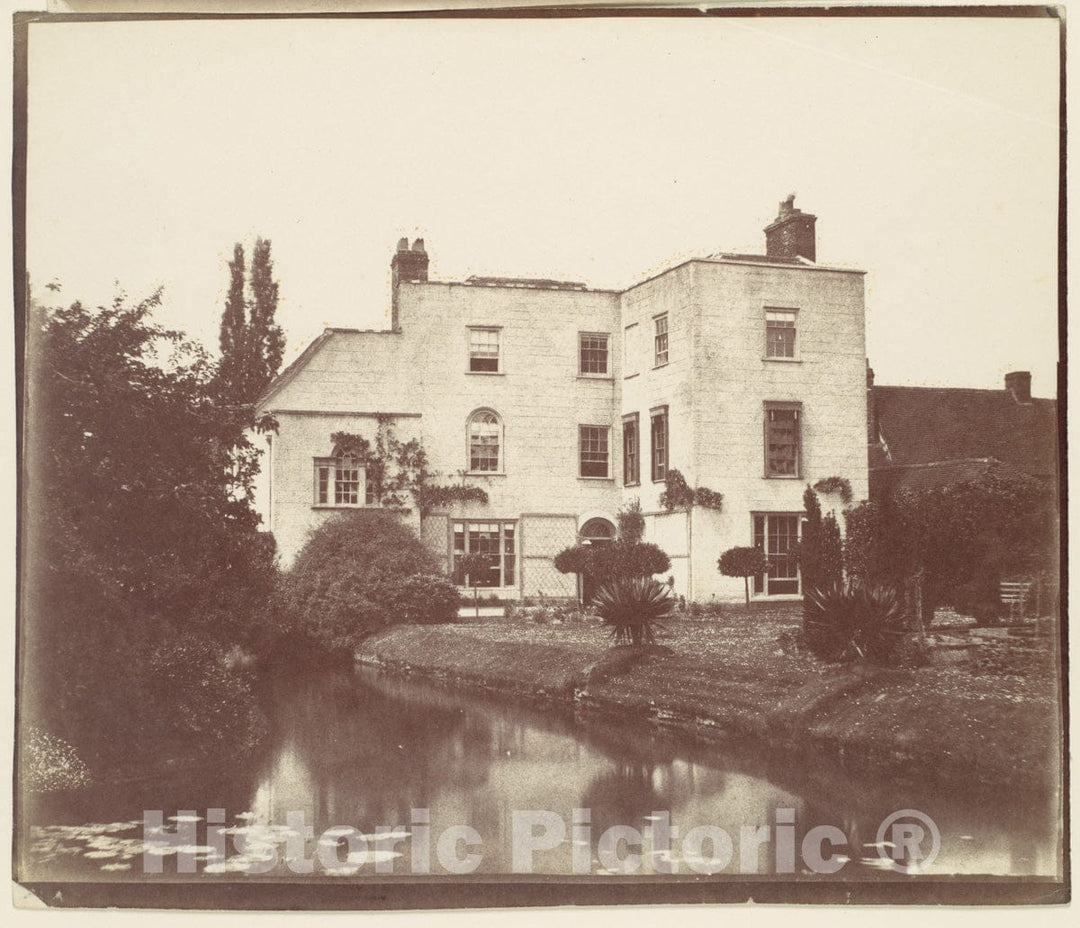 Photo Print : View of House from Garden by Pond with Lily Pads : Vintage Wall Art