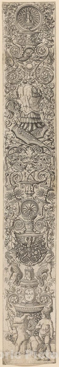 Art Print : Four Children Playing, plate seven of Twelve Ornament Panels, Giovanni Antonio da Brescia, c.1510, Vintage Wall Decor :