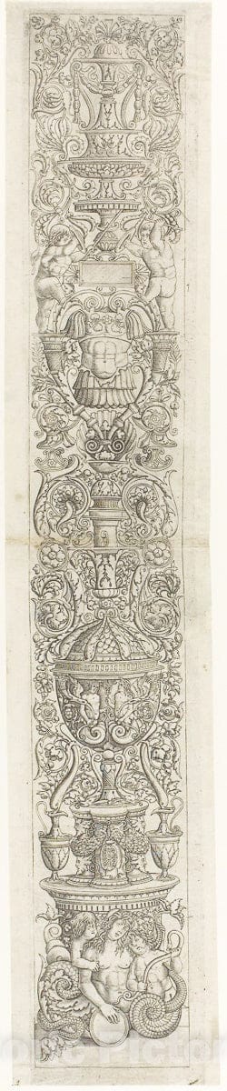 Art Print : Nereid Ridden by Two Children, plate six of Twelve Ornament Panels, Giovan Pietro Birago, c 1505, Vintage Wall Decor :