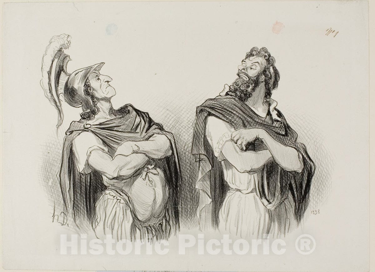 Art Print : Achilles and Agamemnon. Achilles: Â“- And what do I care about your Troy!,Â” plate one , Honore Victorin Daumier, c 1851, Vintage Wall Decor :