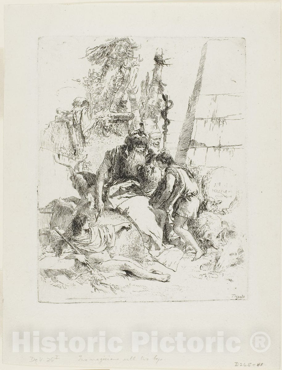 Art Print : Two Magicians with Two Boys, from Scherzi, Giambattista Tiepolo, c.1738, Vintage Wall Decor :