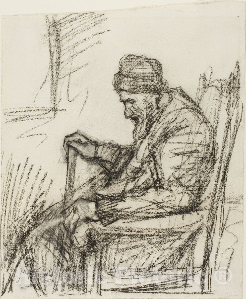 Art Print : Seated Old Man, Jozef IsraÃ«ls, c 1895, Vintage Wall Decor :