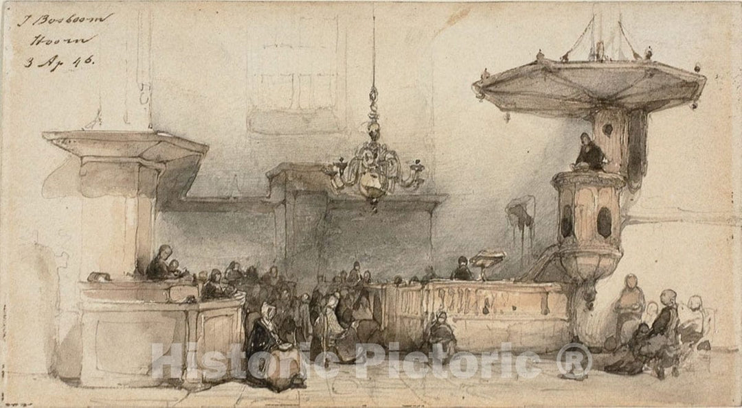 Art Print : Interior of a Church, Johannes Bosboom, 1846, Vintage Wall Decor :