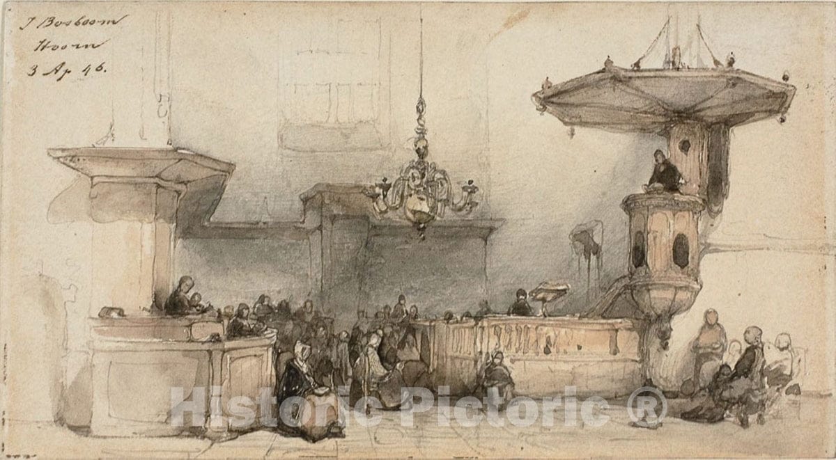 Art Print : Interior of a Church, Johannes Bosboom, 1846, Vintage Wall Decor :