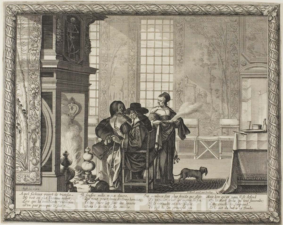 Art Print : Old Age, plate four from Depicting the Four Ages of Man, Abraham Bosse, 1636, Vintage Wall Decor :