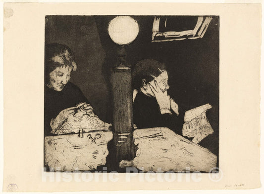 Art Print : Under the Lamp, Mary Cassatt, c 1980, Vintage Wall Decor :