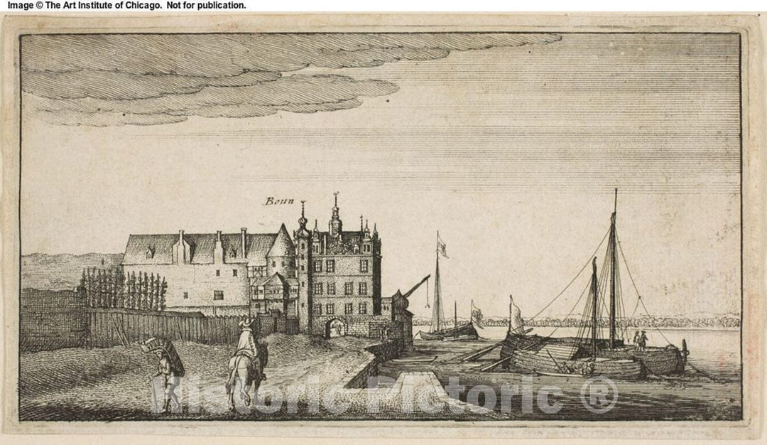 Art Print : The Rhine Near Bonn: The Chancellery, Wenceslaus Hollar, c.1636, Vintage Wall Decor :