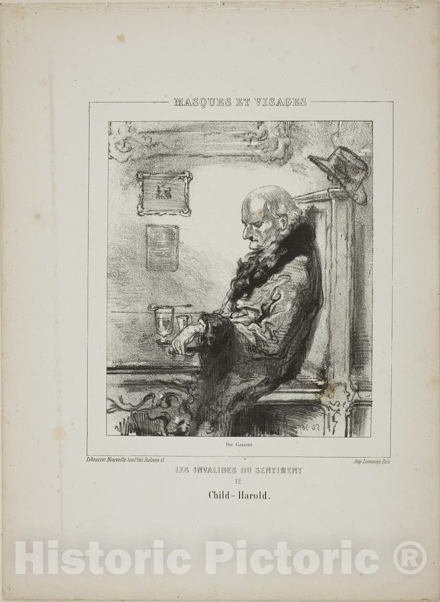 Art Print : Les Invalides du Sentiment: Child-Harold, Paul Gavarni, c 1853, Vintage Wall Decor :