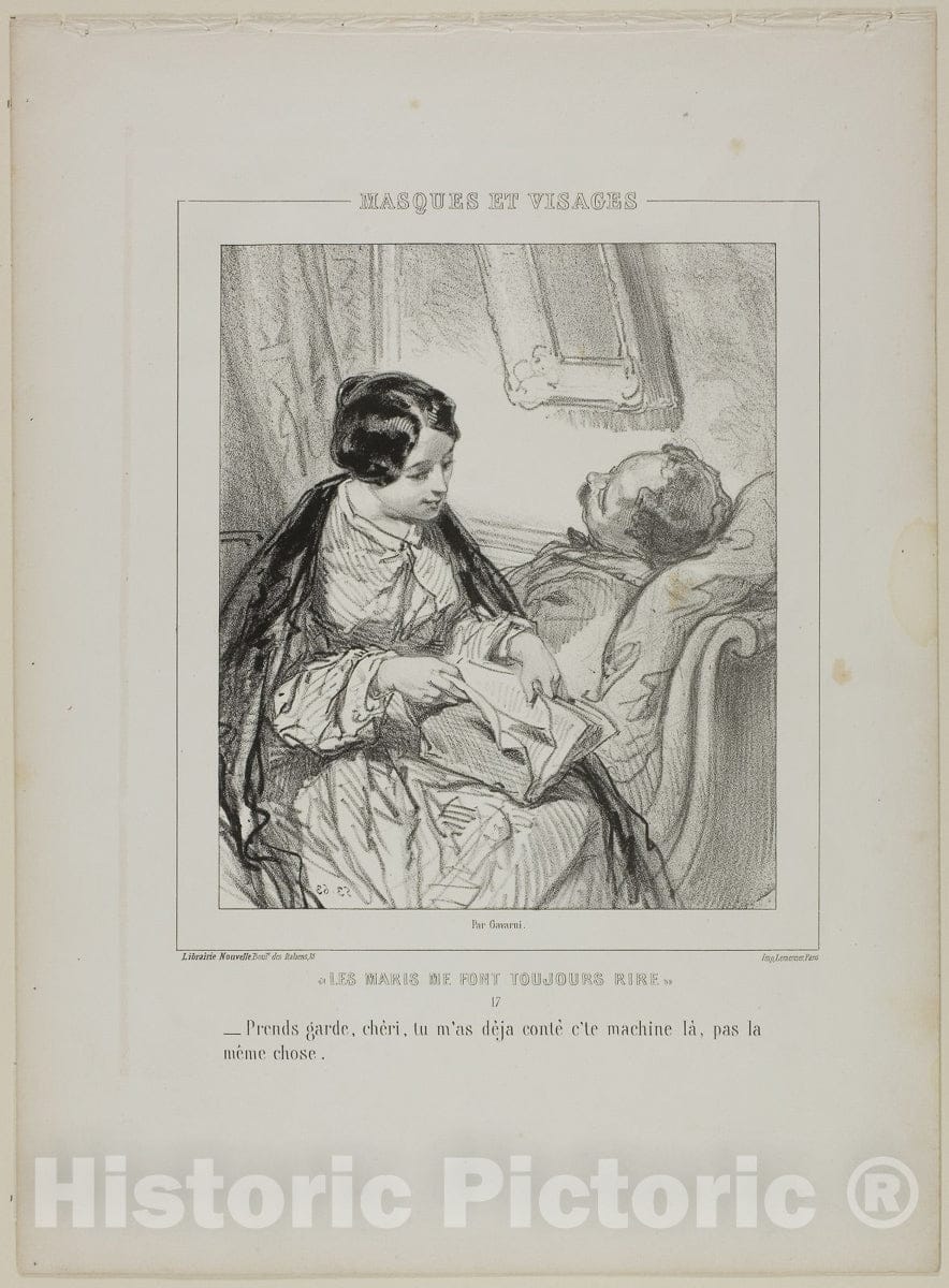 Art Print : Les maris me font toujours rire: Prends garde, cheri.., Paul Gavarni, c.1816, Vintage Wall Decor :