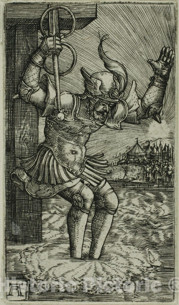 Art Print : Horatius Cocles Leaping into the Tiber, Albrecht Altdorfer, c.1541, Vintage Wall Decor :