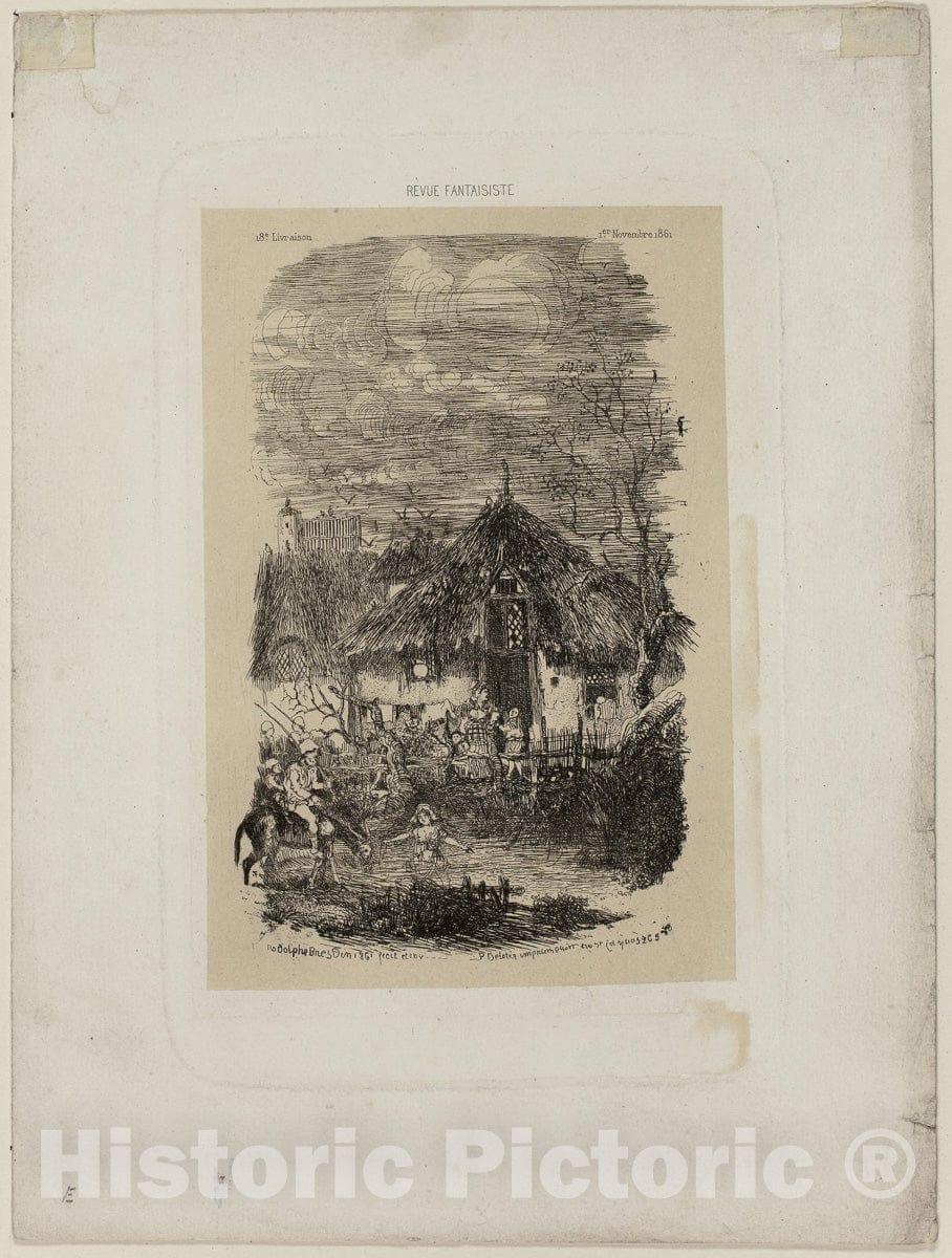 Art Print : Farm Cottage, from Revue Fantaisiste, Rodolphe Bresdin, c.1843, Vintage Wall Decor :