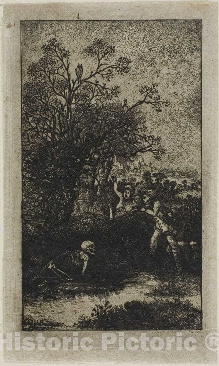 Art Print : Hunters Surprised by Death, Rodolphe Bresdin, c 1829, Vintage Wall Decor :