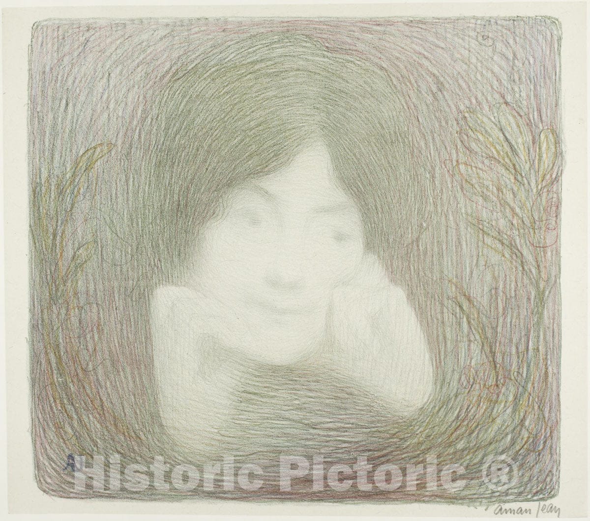 Art Print : Reverie, Amand Edmond Jean, c 1969, Vintage Wall Decor :