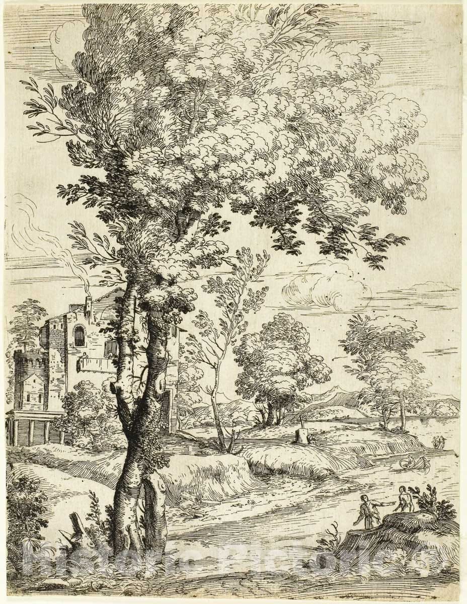 Art Print : Landscape with a House, Giovanni Francesco Grimaldi, c.1644, Vintage Wall Decor :