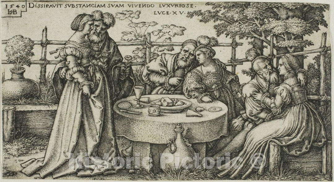 Art Print : The Prodigal Son Wasting his Fortune, plate two from The History of the Prodigal Son, Hans Sebald Beham, c.1498, Vintage Wall Decor :