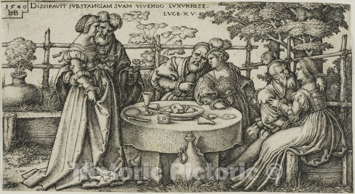 Art Print : The Prodigal Son Wasting his Fortune, plate two from The History of the Prodigal Son, Hans Sebald Beham, c.1498, Vintage Wall Decor :