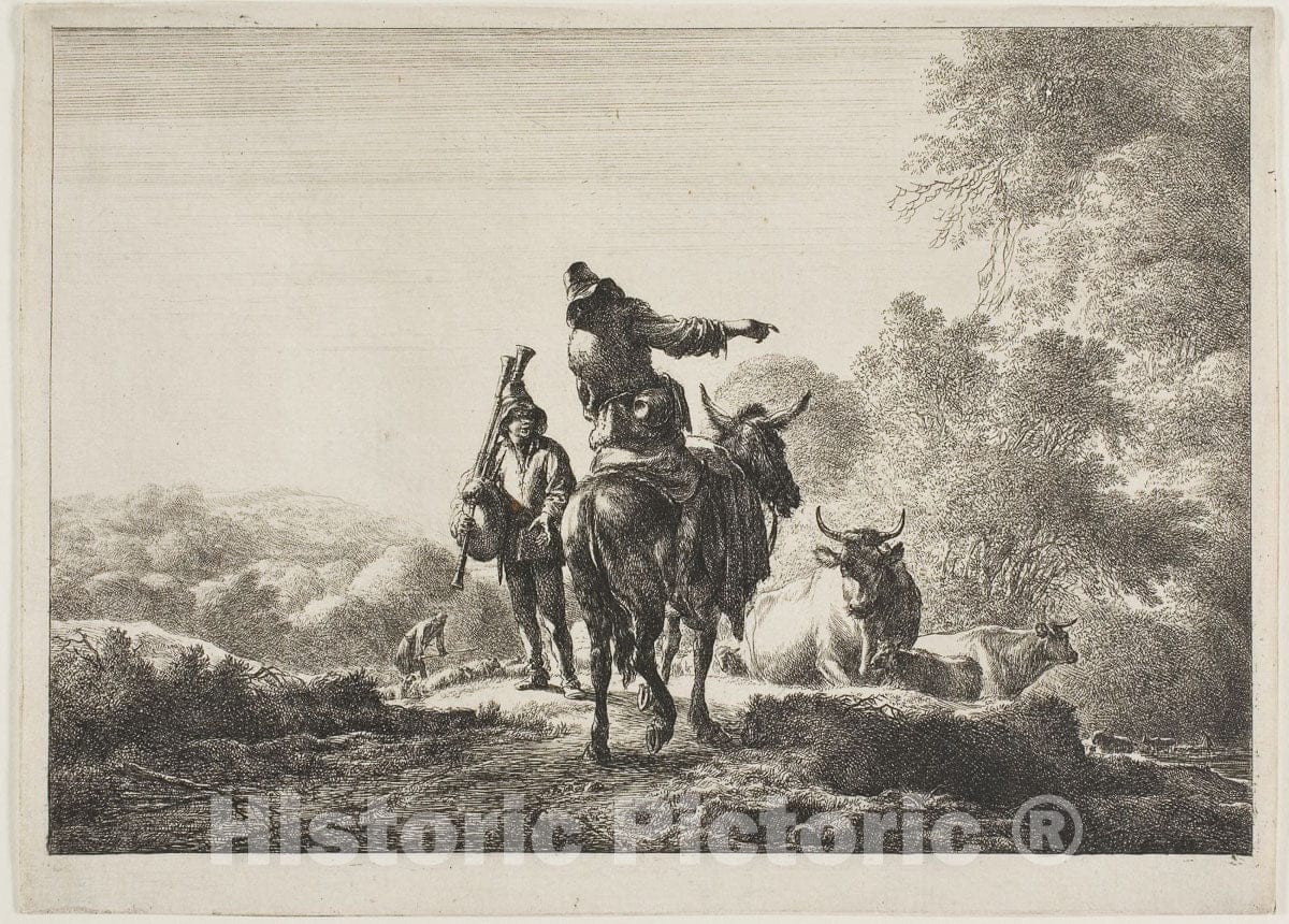 Art Print : The Bagpipe Player, Claes Pietersz. Bercham, c.1637, Vintage Wall Decor :