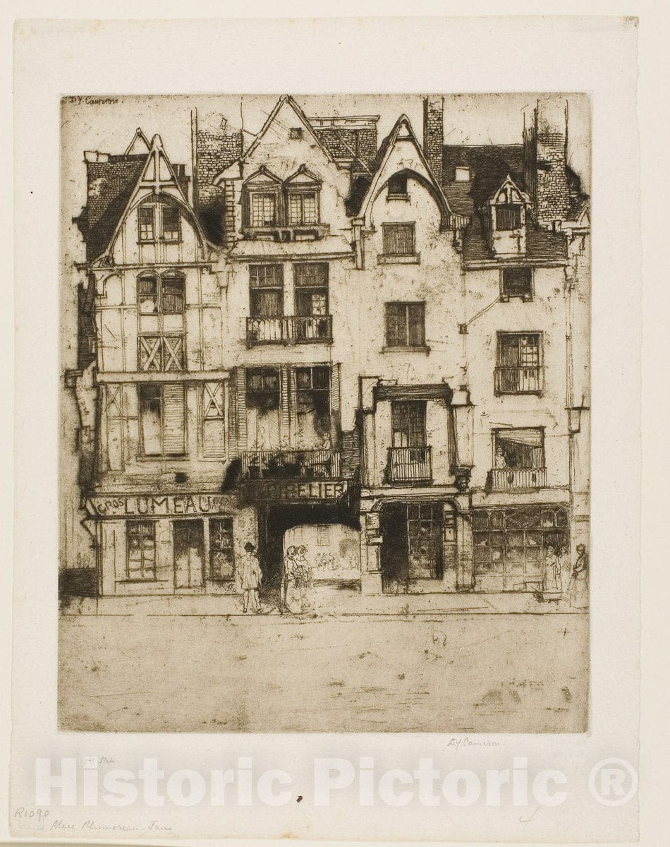 Art Print : Place Plumereau, Tours, David Young Cameron, c 1876, Vintage Wall Decor :