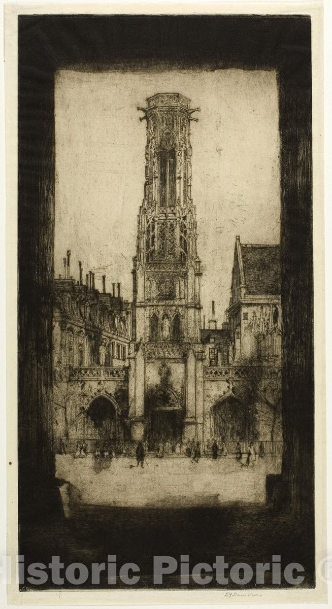 Art Print : Saint Germain lAuxerrois, plate two from the Paris Set, David Young Cameron, c 1863, Vintage Wall Decor :