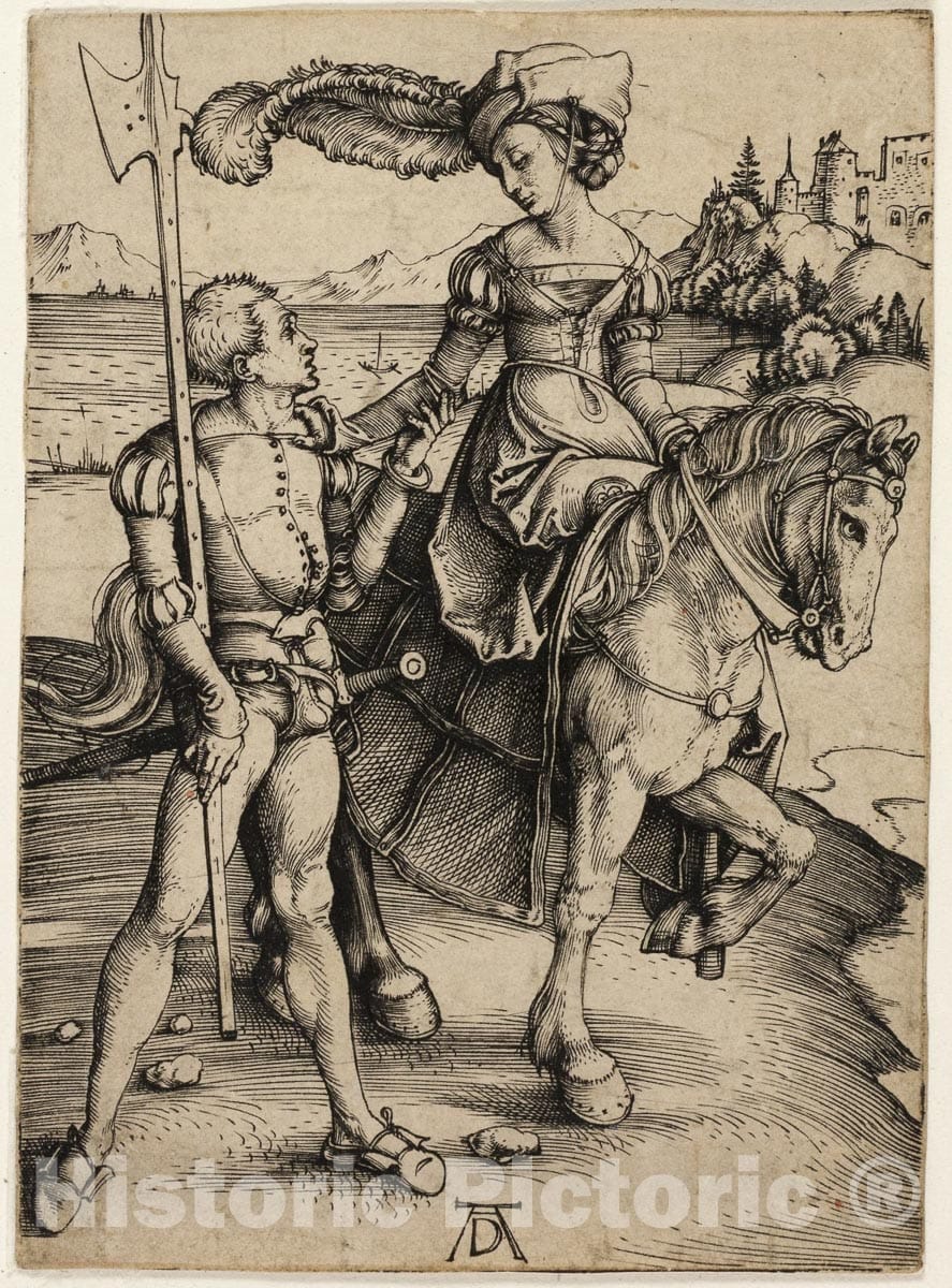 Art Print : Lady on Horseback and Landsknecht, Albrecht DÃ¼rer, c.1602, Vintage Wall Decor :