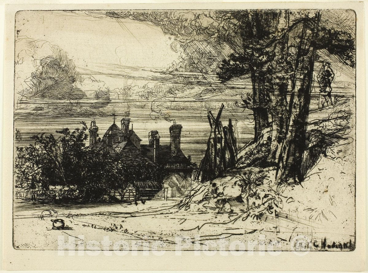 Art Print : Horsleys House at Willesley, Francis Seymour Haden, c.1879, Vintage Wall Decor :