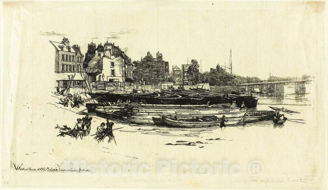 Art Print : Whistlers House, Old Chelsea, Francis Seymour Haden, c 1863, Vintage Wall Decor :