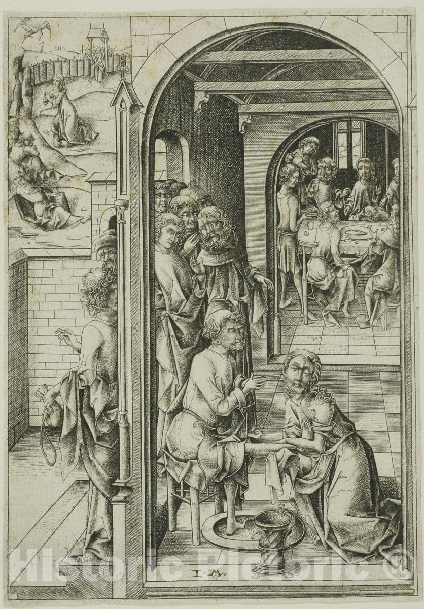 Art Print : Christ Washing the Feet of the Apostles, Israhel Van Meckenem, c.1536, Vintage Wall Decor :